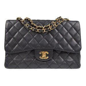 Chanel Black Calfskin Jumbo Classic Flap Bag
